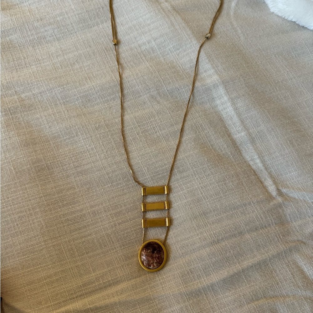 Madewell Gold Adjustable Length Necklace w Round Marbled Stone Pendant Like New